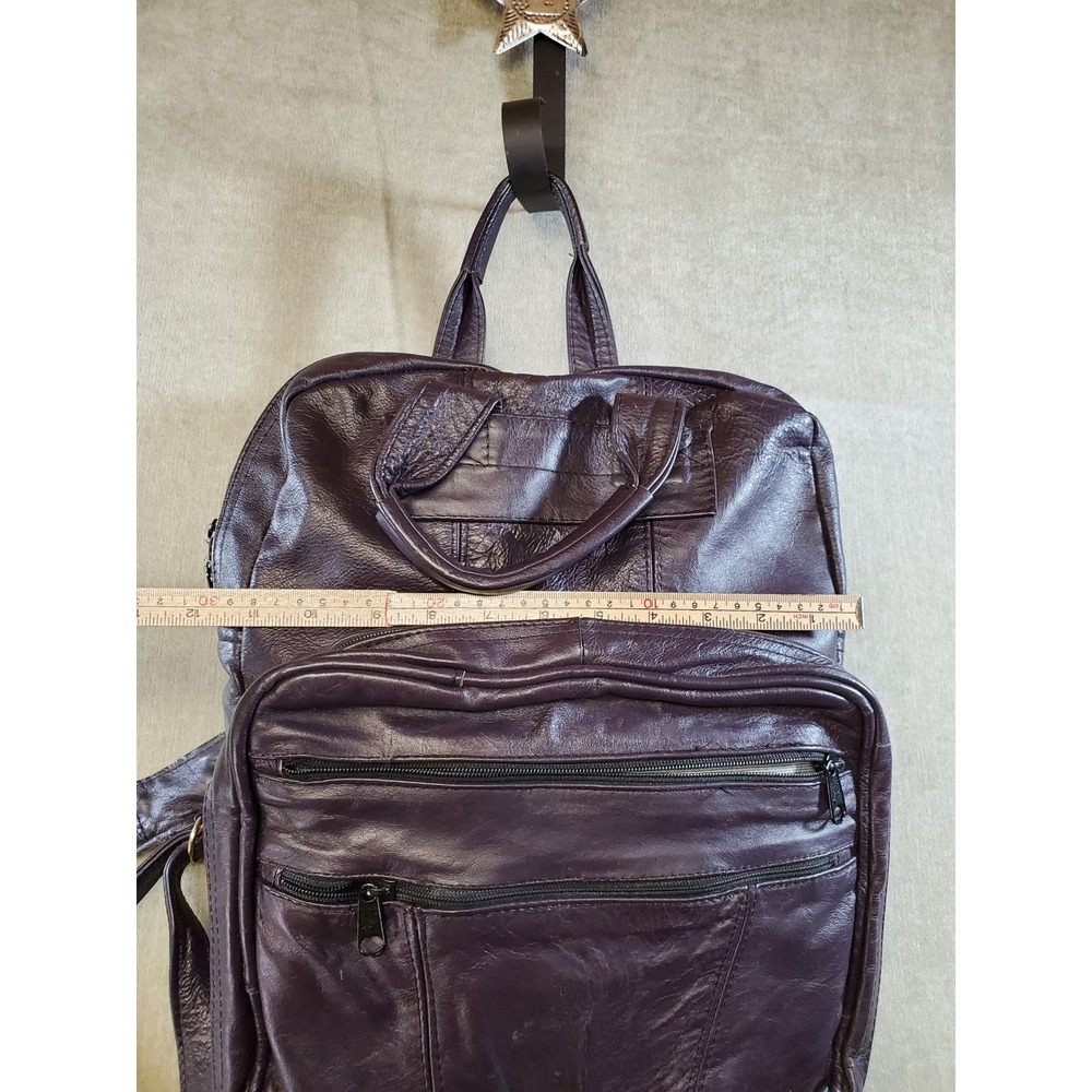Vintage Plum Purple Soft Leather Backpack Multi Pocket Talon Zipper Bag - Picture 7 of 9